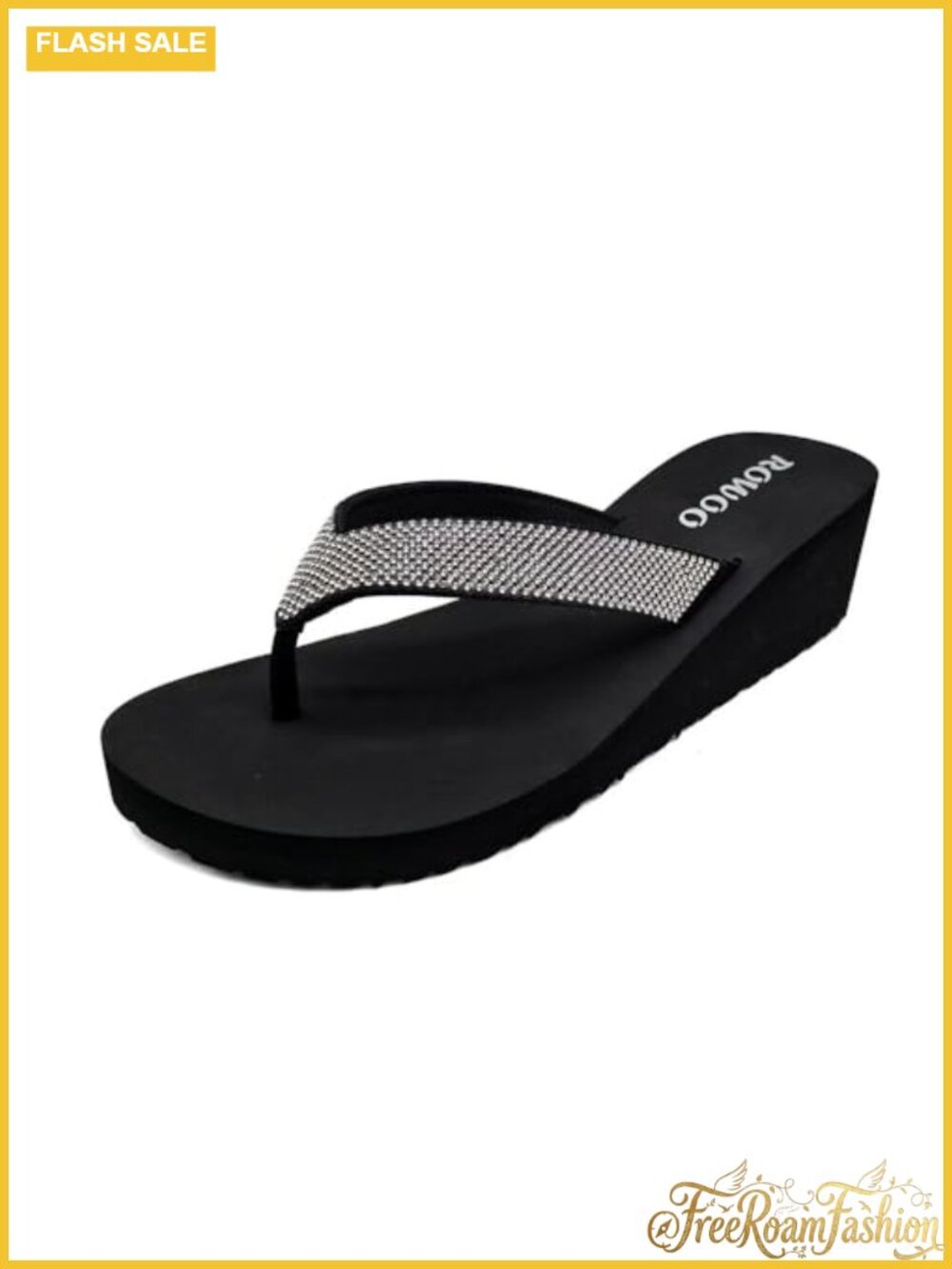 Rhinestone Wedge Thong Flip Flops Slip Resistant Summer Sandals